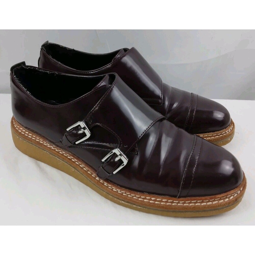 Zara Trafaluc Cade Monk Strap Slip-on Shoe Burgundy Patent Women's Size 38